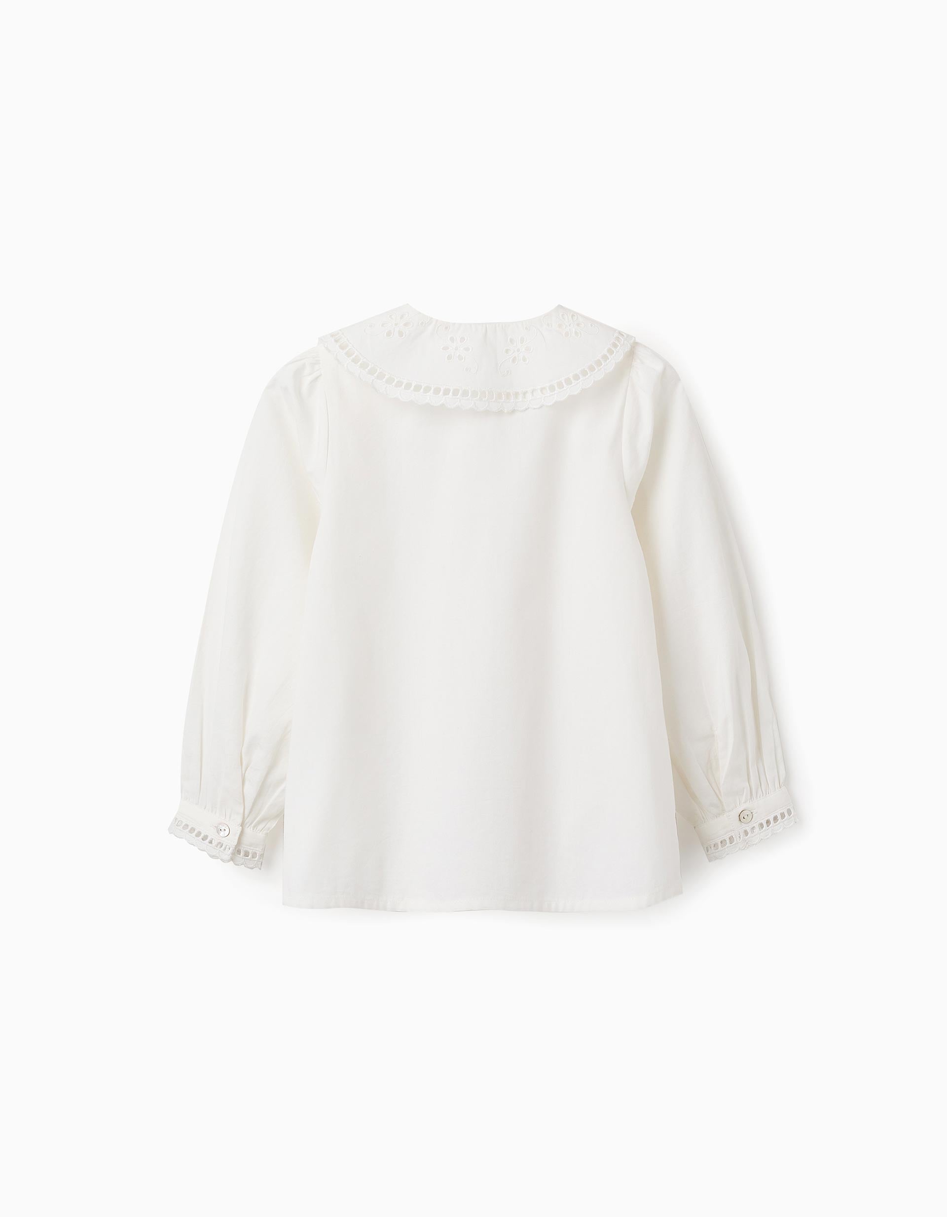 Cotton Shirt with Broderie Anglaise for Girls, White