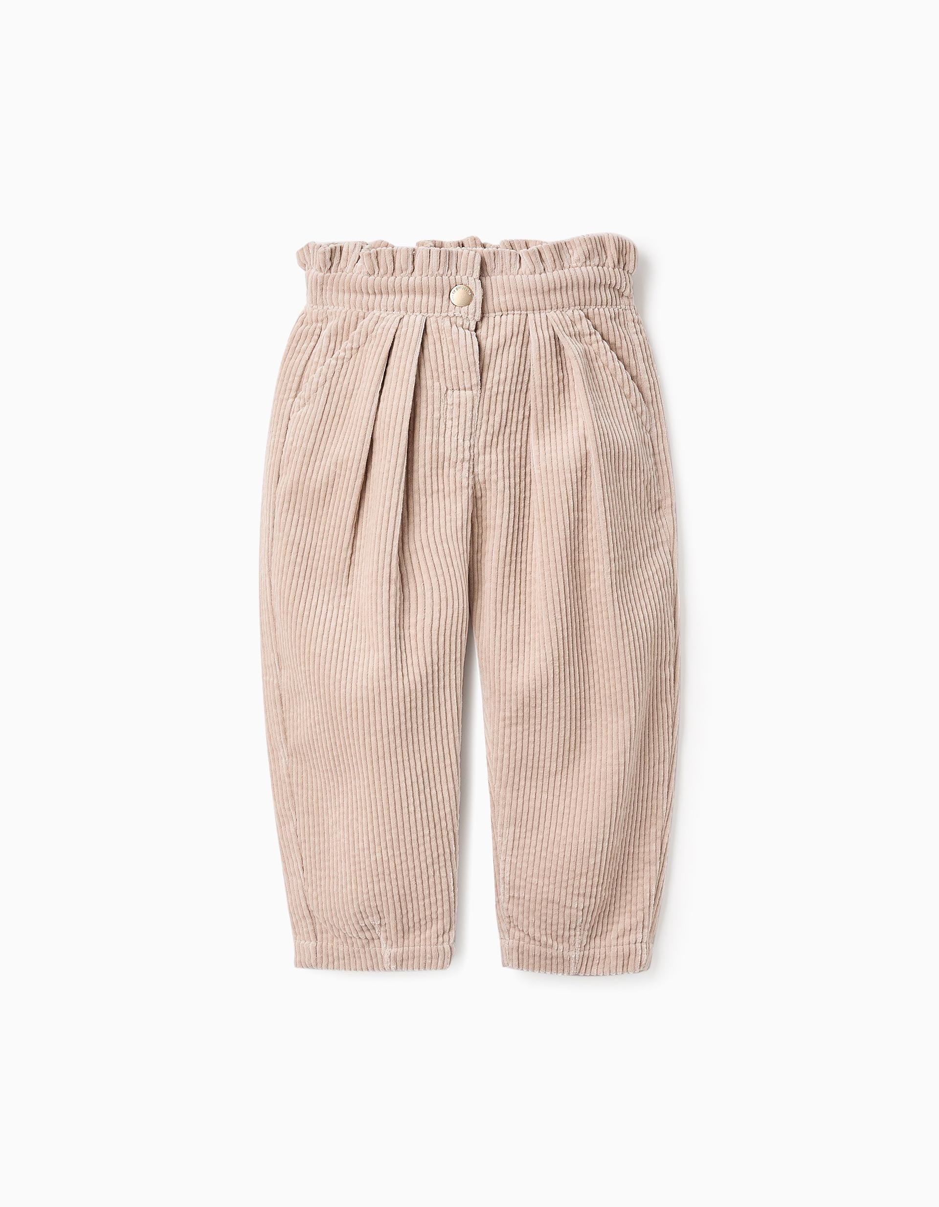 Paperbag Corduroy Trousers for Baby Girls, Beige