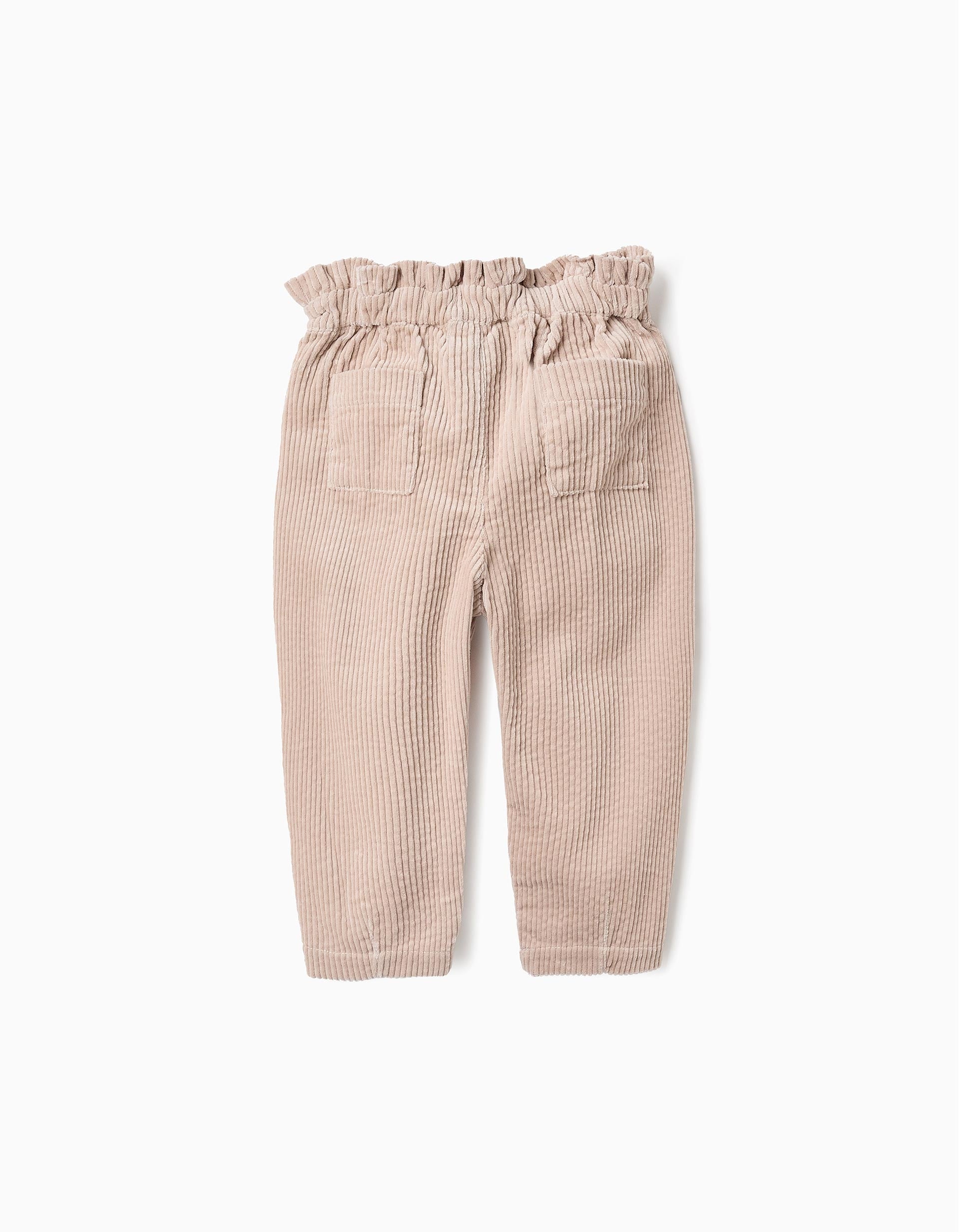 Paperbag Corduroy Trousers for Baby Girls, Beige