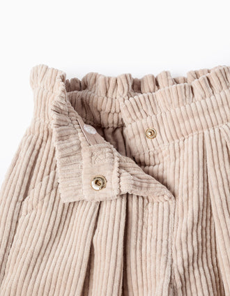 Pantalón Paperbag de Pana para Bebé Niña, Beige