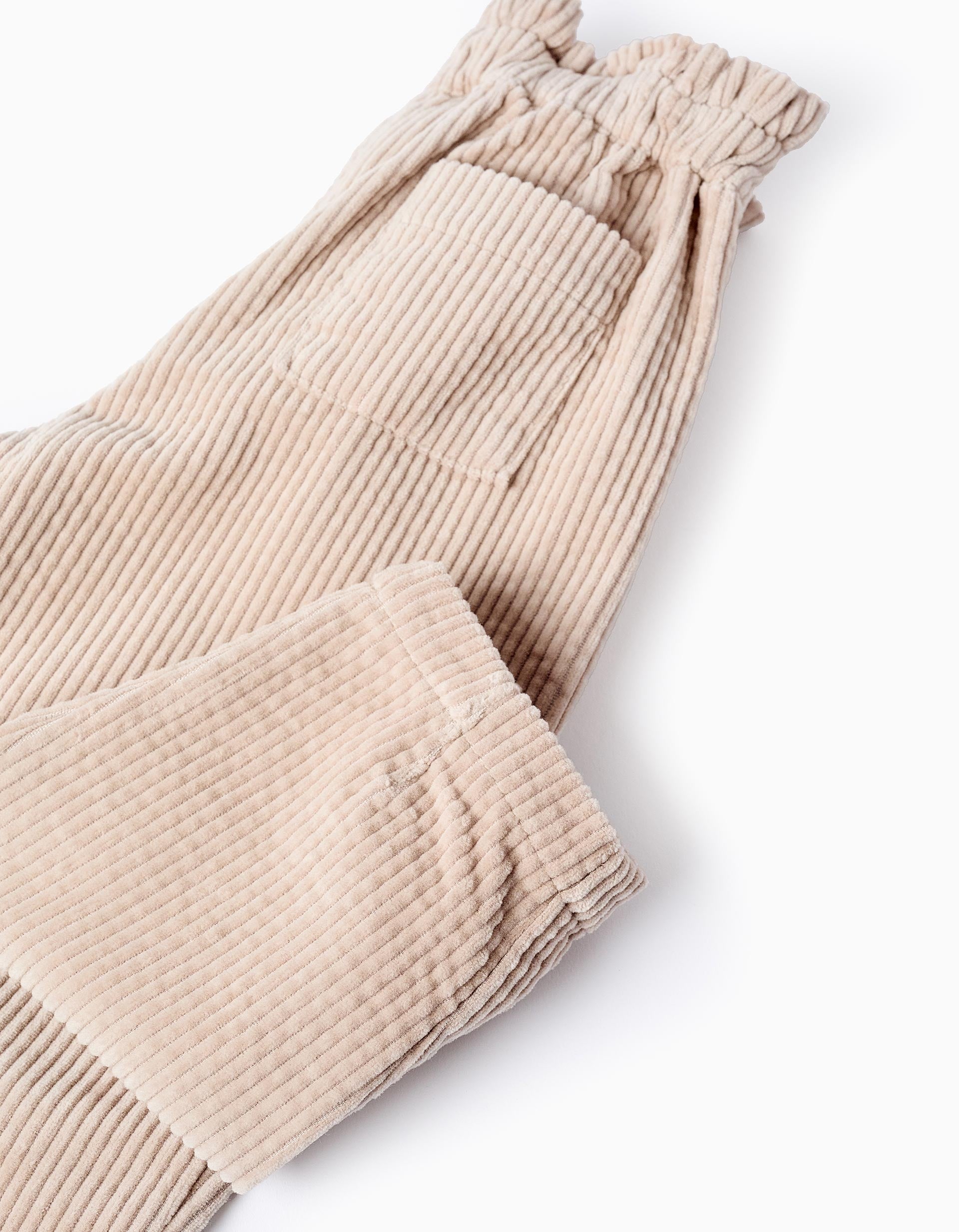 Paperbag Corduroy Trousers for Baby Girls, Beige