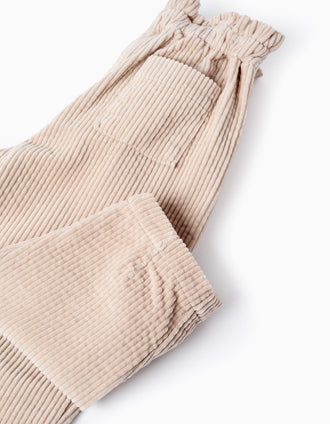 Calças Paperbag de Bombazine para Bebé Menina, Bege