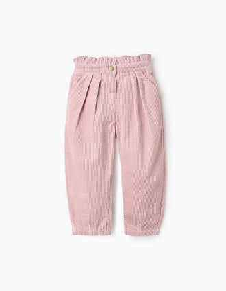 Calças Paperbag de Bombazine para Bebé Menina, Rosa