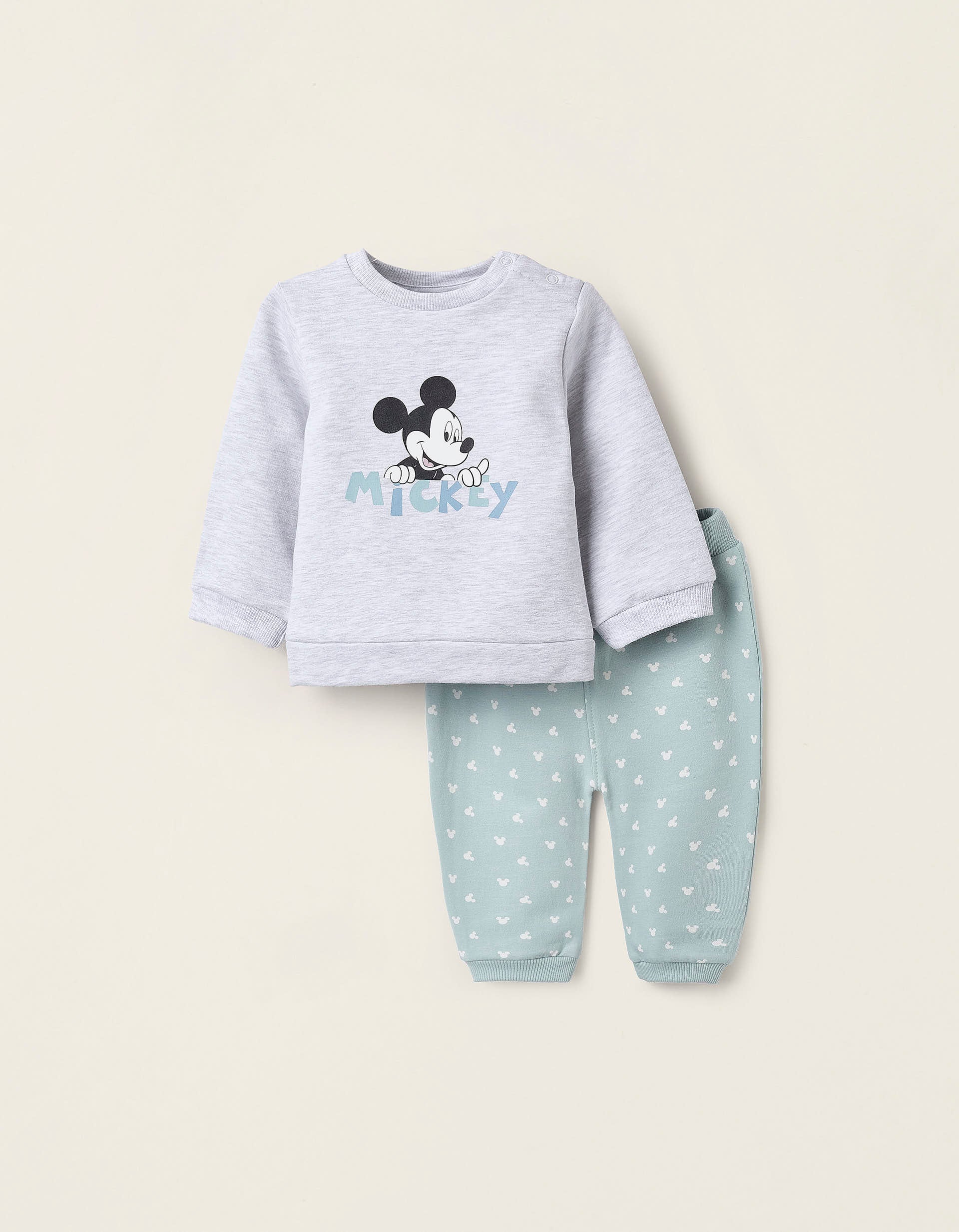 Sweatshirt + Footed Trousers for Newborn Girls 'Mickey', Grey/Mint Green