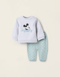Sweat + Calças para Recém-Nascida 'Mickey', Cinza/Verde Água