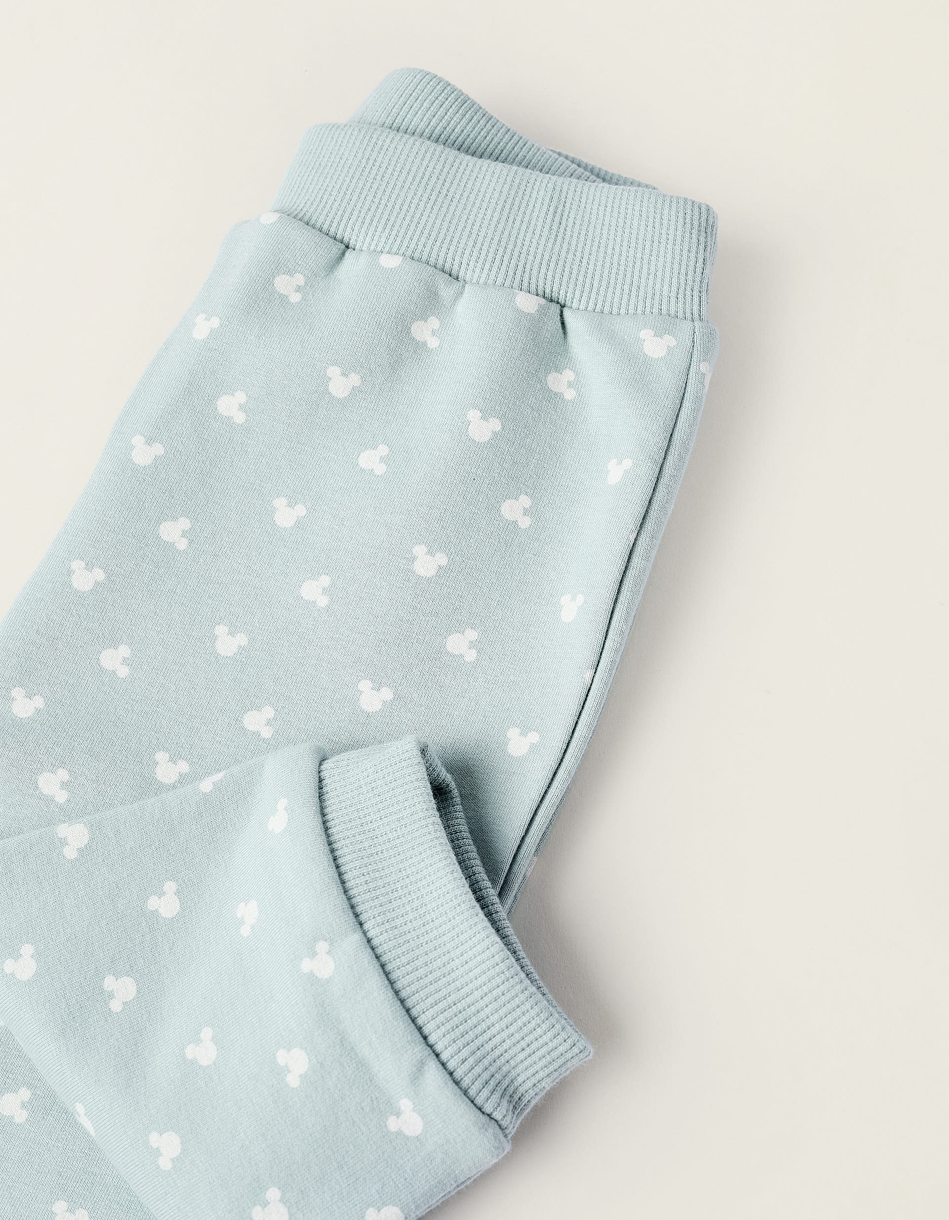 Sweatshirt + Footed Trousers for Newborn Girls 'Mickey', Grey/Mint Green