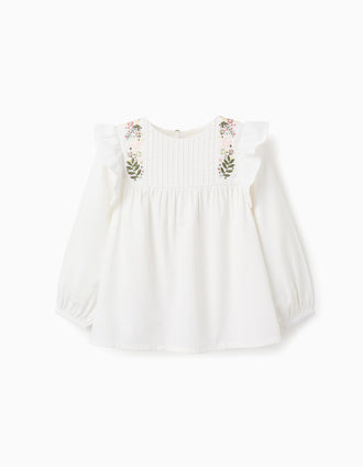 Túnica con Bordados de Flores para Niña, Blanco