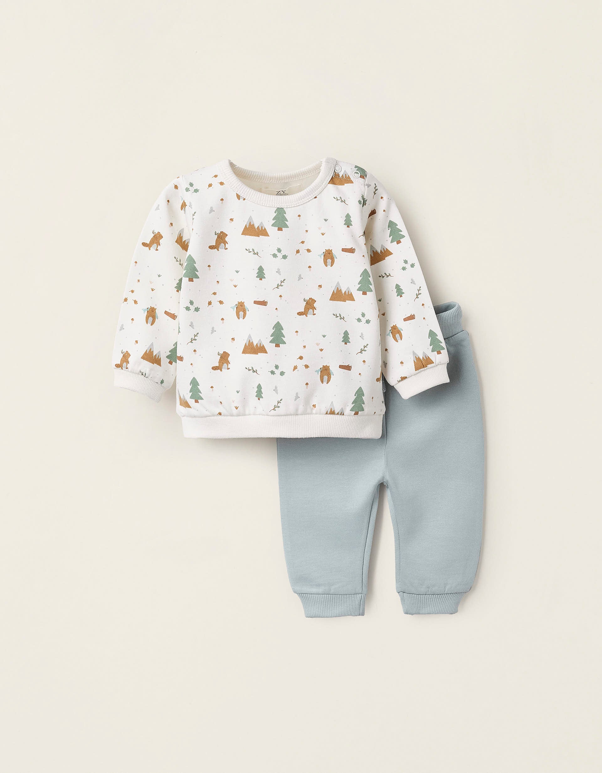 Sweatshirt + Footed Trousers for Newborns 'Mountain', Blue/White