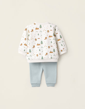 Sweat + Calças Cardados para Recém-Nascido 'Montanha', Azul/Branco