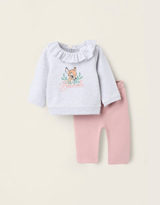 Sudadera + Pantalón Perchados para Recién Nacido 'Bambi', Gris/Rosa