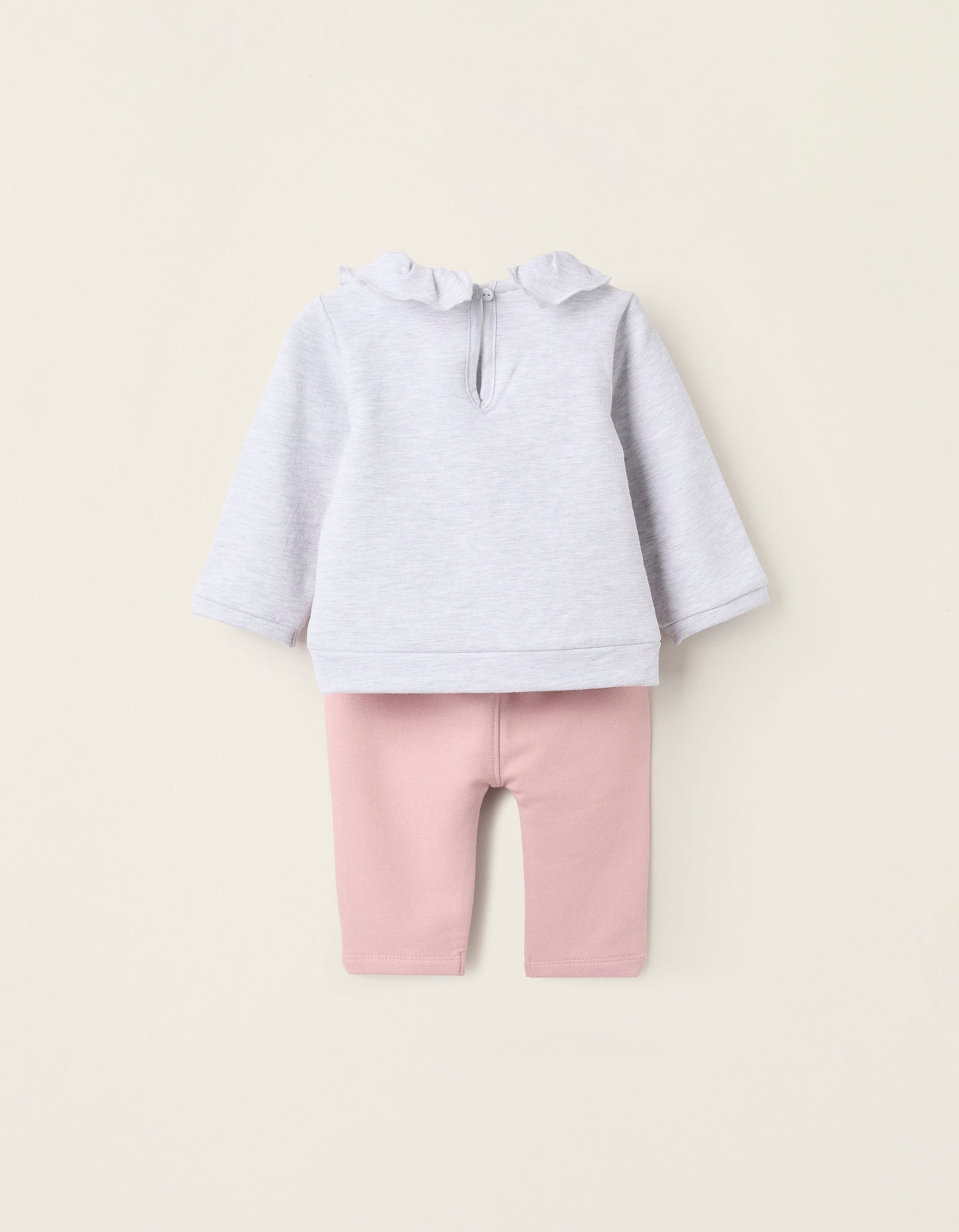 Brushed Sweatshirt + Trousers for Newborn Girls ‘Bambi’, Grey/Pink