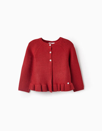 Casaco de Malha com Folhos para Bebé Menina, Vermelho Tijolo