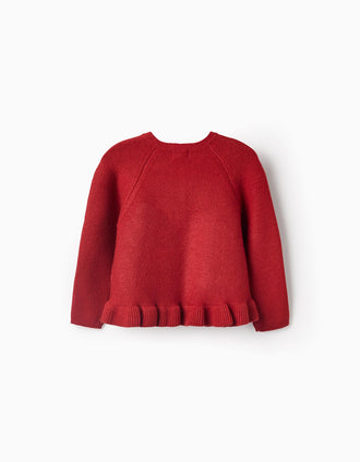 Casaco de Malha com Folhos para Bebé Menina, Vermelho Tijolo