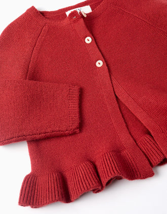 Casaco de Malha com Folhos para Bebé Menina, Vermelho Tijolo