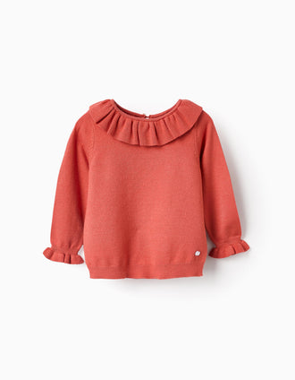 Camisola de Malha com Folhos pata Bebé Menina, Laranja