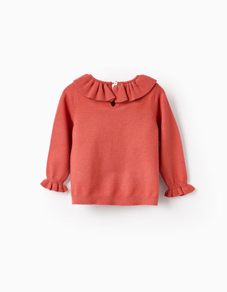 Camisola de Malha com Folhos pata Bebé Menina, Laranja