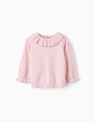 Camisola de Malha com Folhos pata Bebé Menina, Rosa