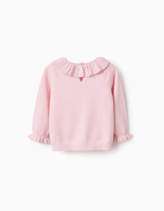 Camisola de Malha com Folhos pata Bebé Menina, Rosa