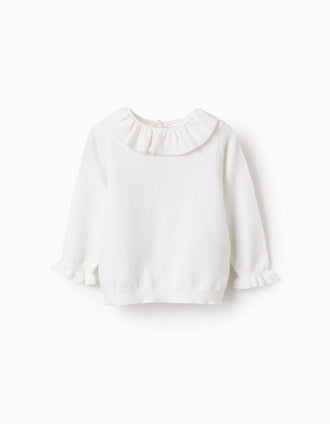 Camisola de Malha com Folhos pata Bebé Menina, Branco