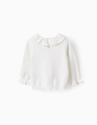 Camisola de Malha com Folhos pata Bebé Menina, Branco