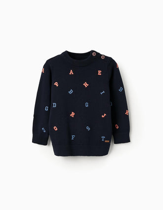 Camisola com Bordados de Letras para Bebé Menino, Azul Escuro