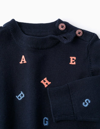 Camisola com Bordados de Letras para Bebé Menino, Azul Escuro