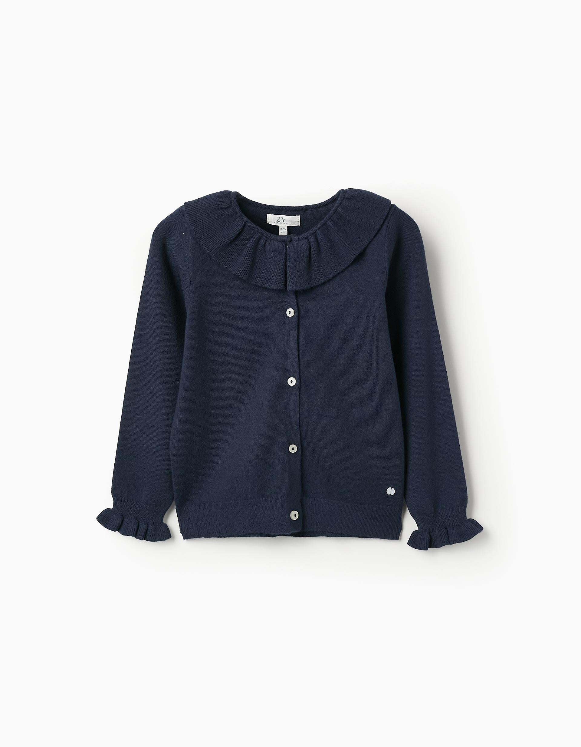 Cardigan with Ruffles for Girls, Dark Blue