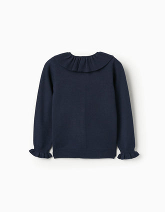 Casaco de Malha com Folhos para Menina, Azul Escuro
