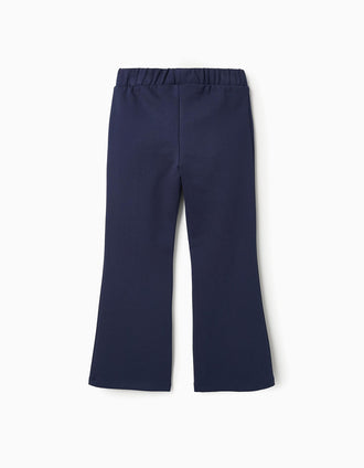 Pantalones Flare en Punto Roma para Niña, Azul Oscuro