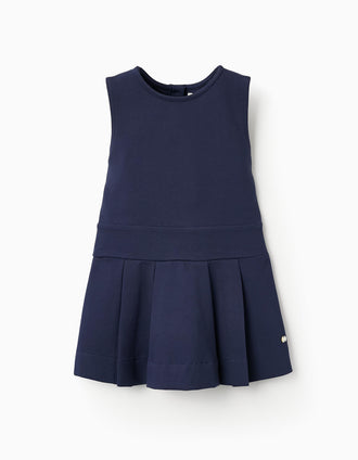 Vestido em Malha Ponto Roma para Bebé Menina, Azul Escuro