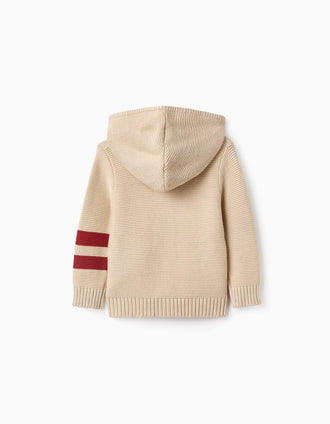 Gilet en Maille avec Capuche et Rayures Contrastées pour Bébé Garçon, Beige