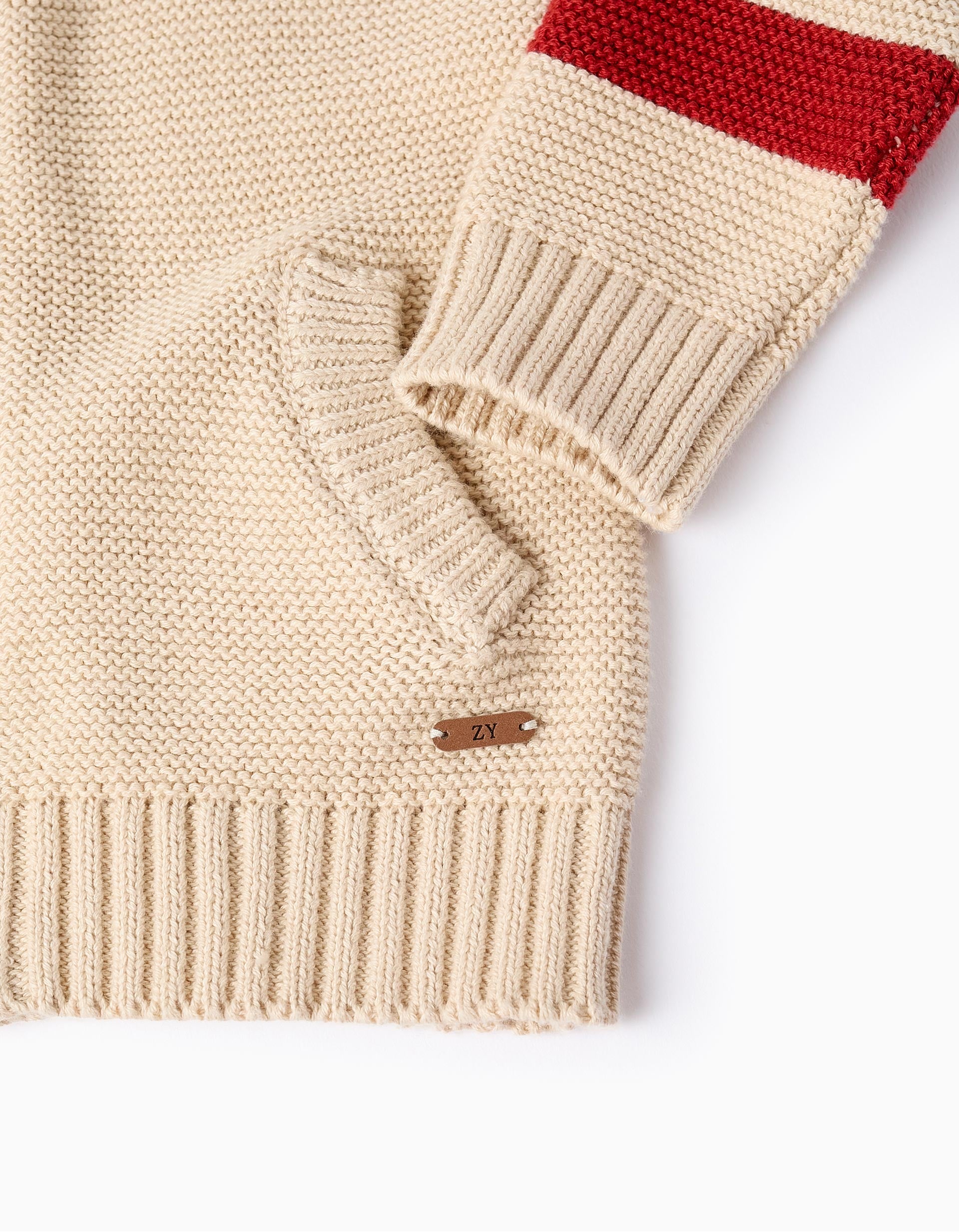 Hooded Cardigan with Contrast Stripes for Baby Boys, Beige