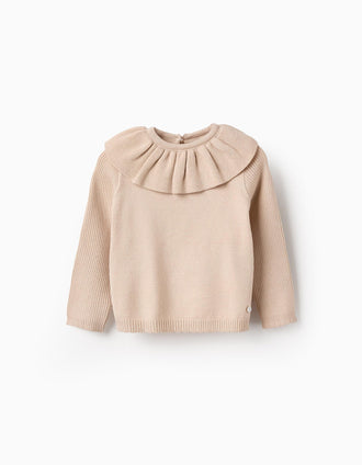 Jersey de Punto con Volantes para Bebé Niña, Beige