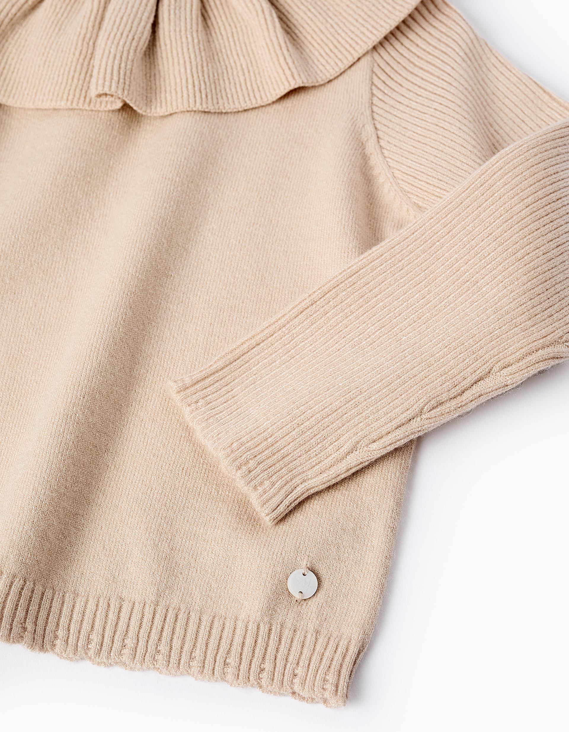 Knit Jumper with Ruffles for Baby Girls, Beige