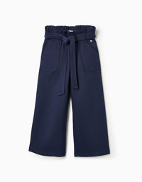 Pantalon Wide Leg en Point de Rome pour Fille, Bleu Foncé