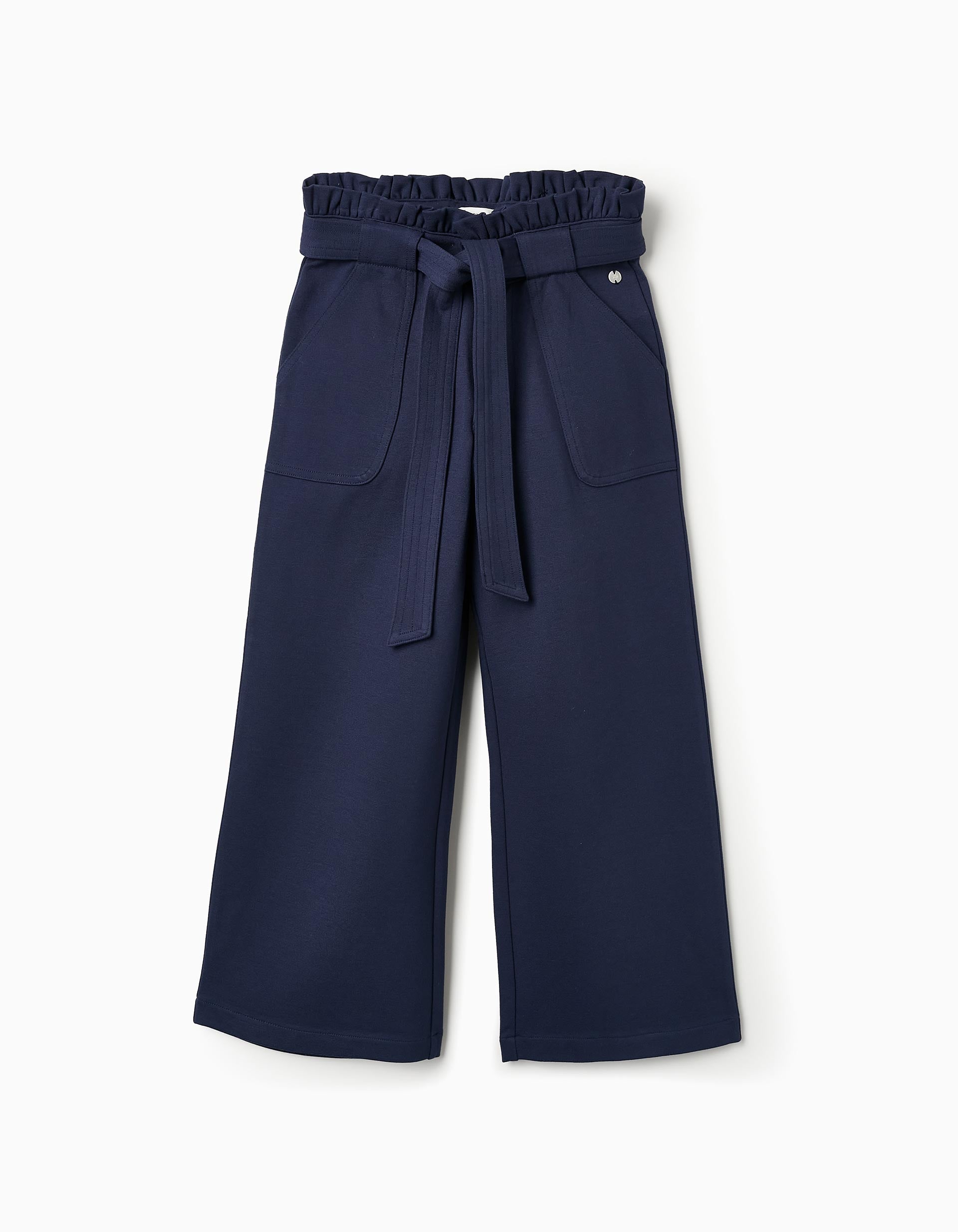 Wide Leg Trousers in Ponte Roma for Girls, Dark Blue