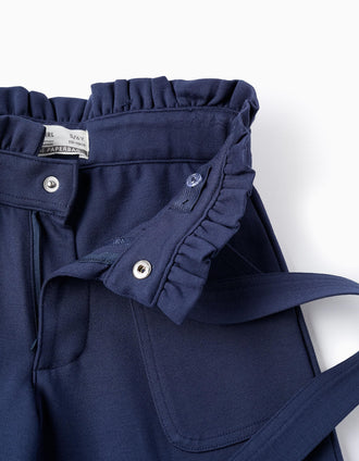 Pantalón Wide Leg en Punto Roma para Niña, Azul Oscuro