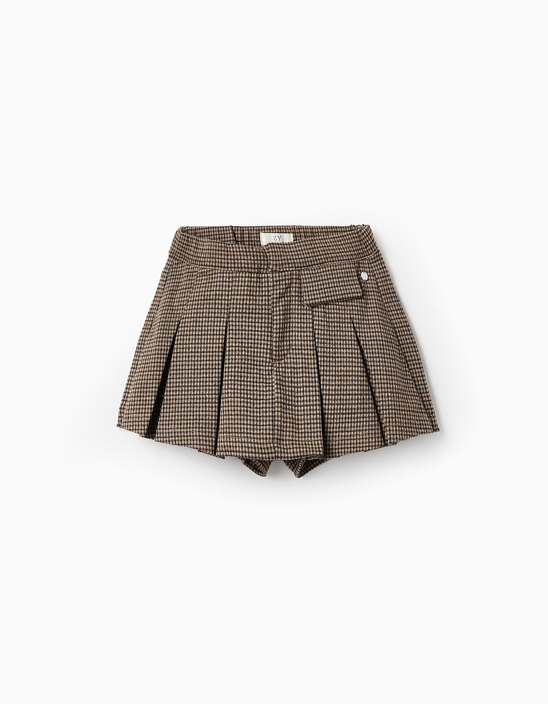 Pied de Poule Skort for Girls, Beige/Brown