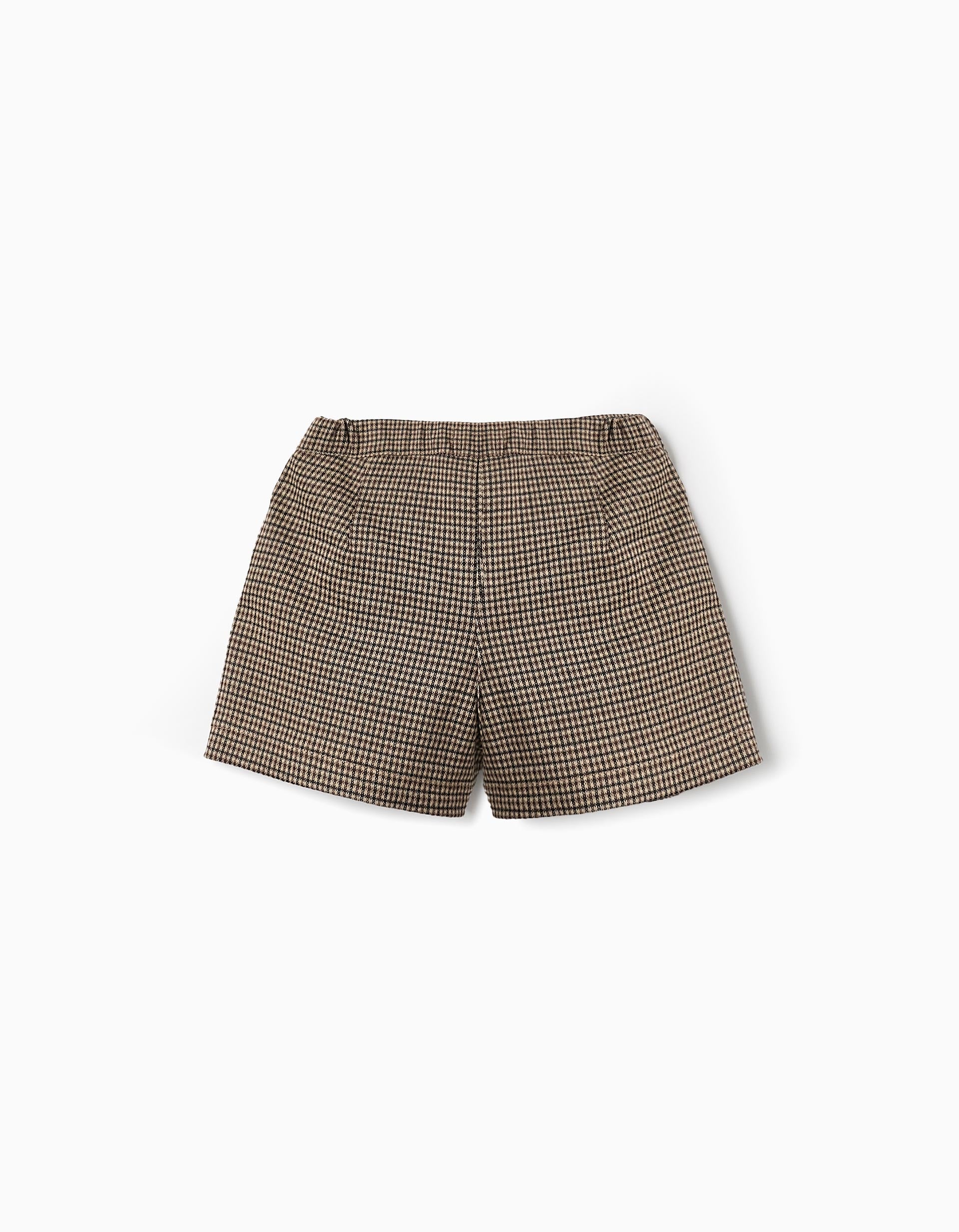 Pied de Poule Skort for Girls, Beige/Brown