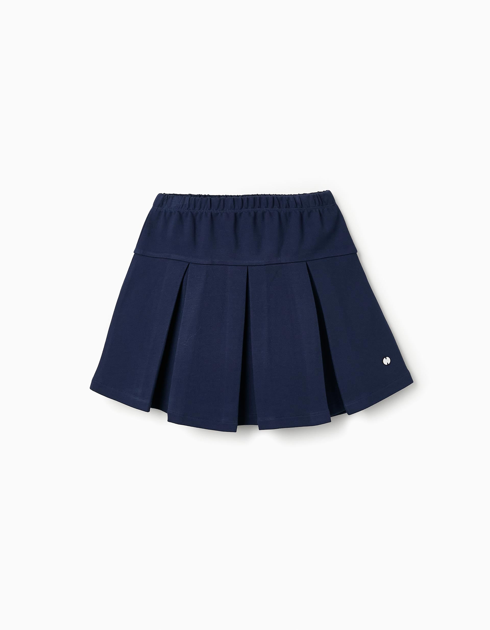 Ponte Roma Pleated Skirt for Girls, Dark Blue