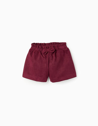 Short de Terciopelo con Lazo para Bebé Niña, Burdeos