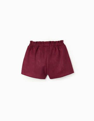 Calções Aveludados com Laço para Bebé Menina, Bordô