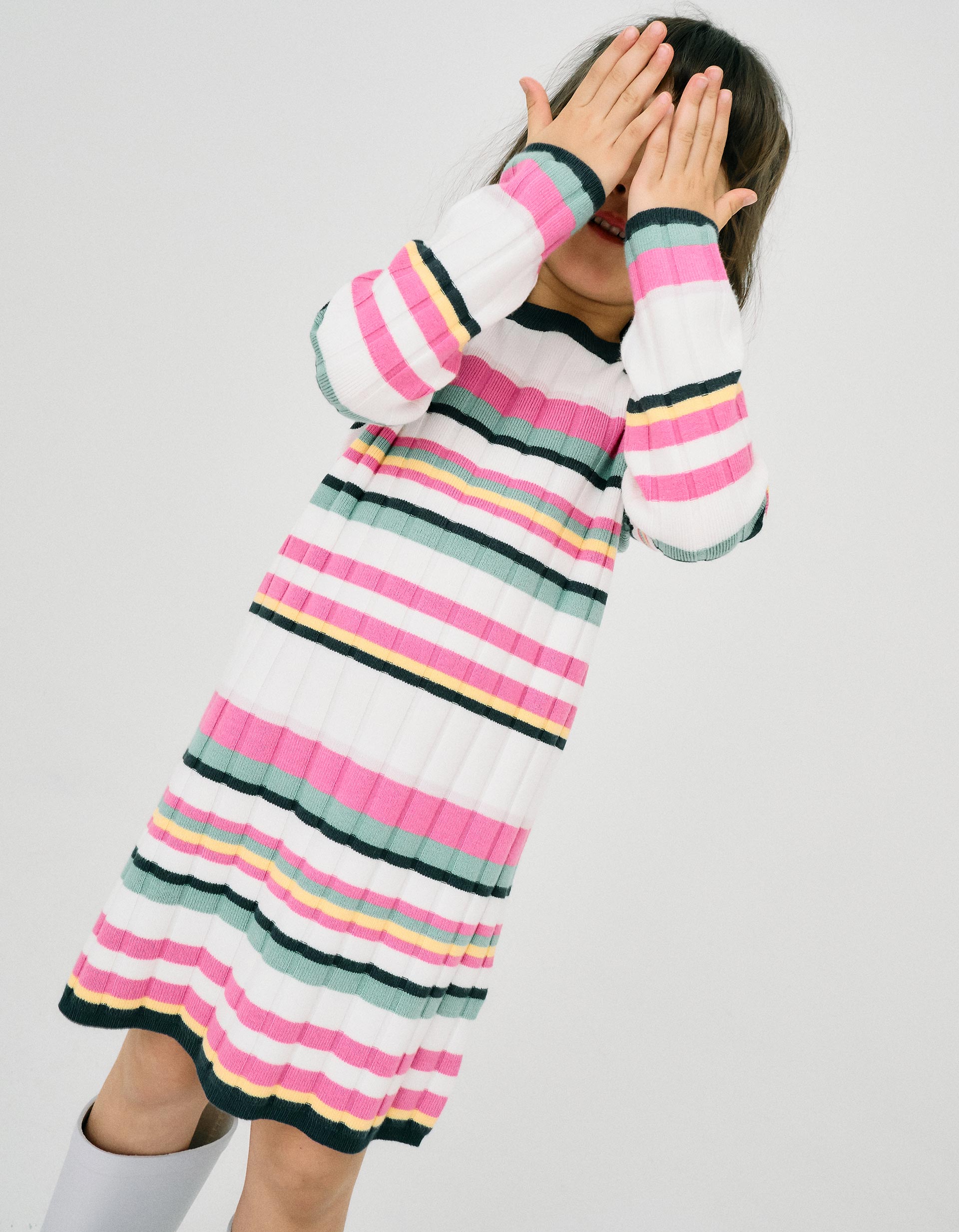 Ribbed Striped Dress for Girls, Multicolour