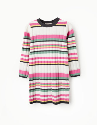 Vestido de Canalé a Rayas para Niña, Multicolor