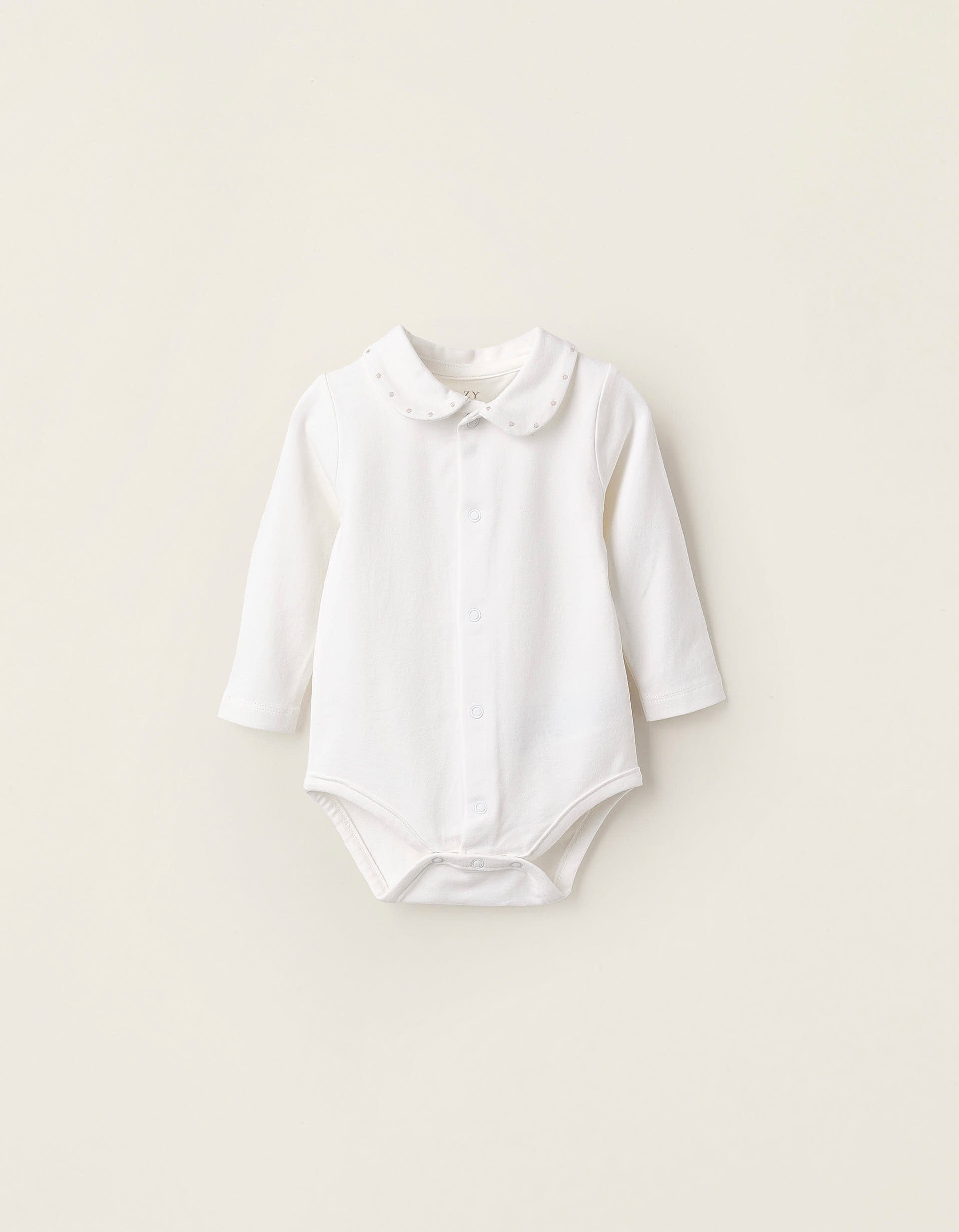 Bodysuit with Embroidery on the Collar for Newborn Girls, White