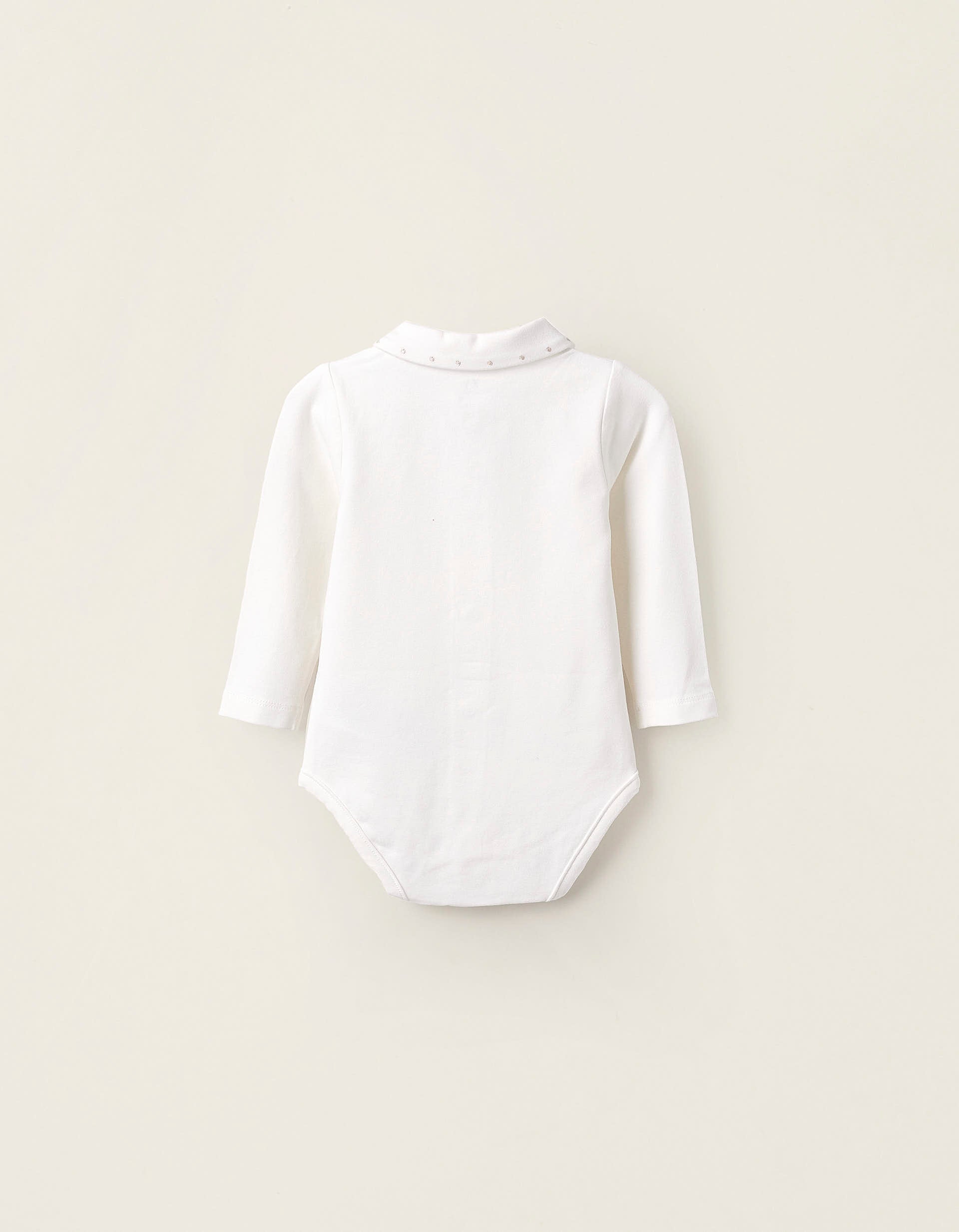 Bodysuit with Embroidery on the Collar for Newborn Girls, White