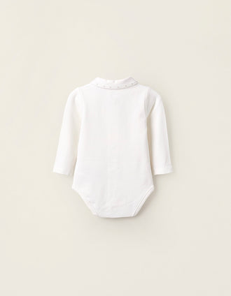 Body-Camisa con Bordados en el Cuello para Recién Nacido, Blanco