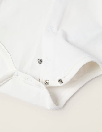 Body-Camisa con Bordados en el Cuello para Recién Nacido, Blanco