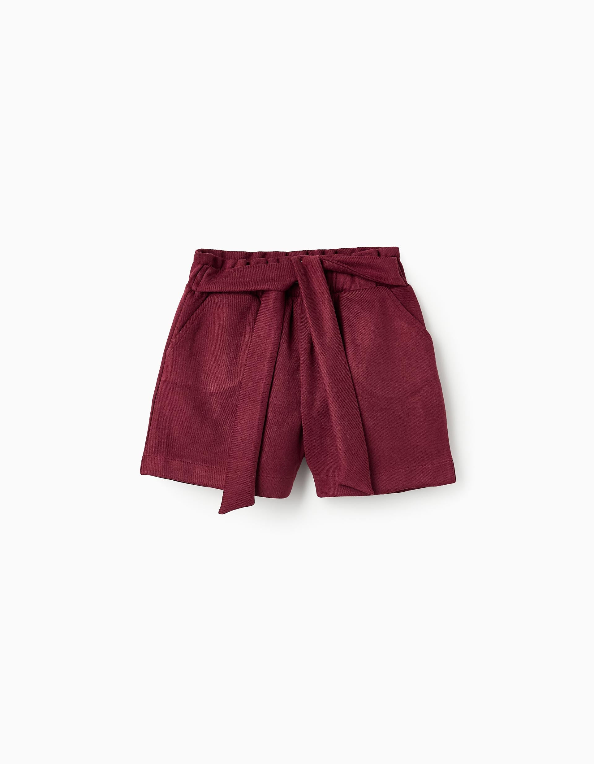 Velour Shorts with Ribbon for Girls, Burgundy