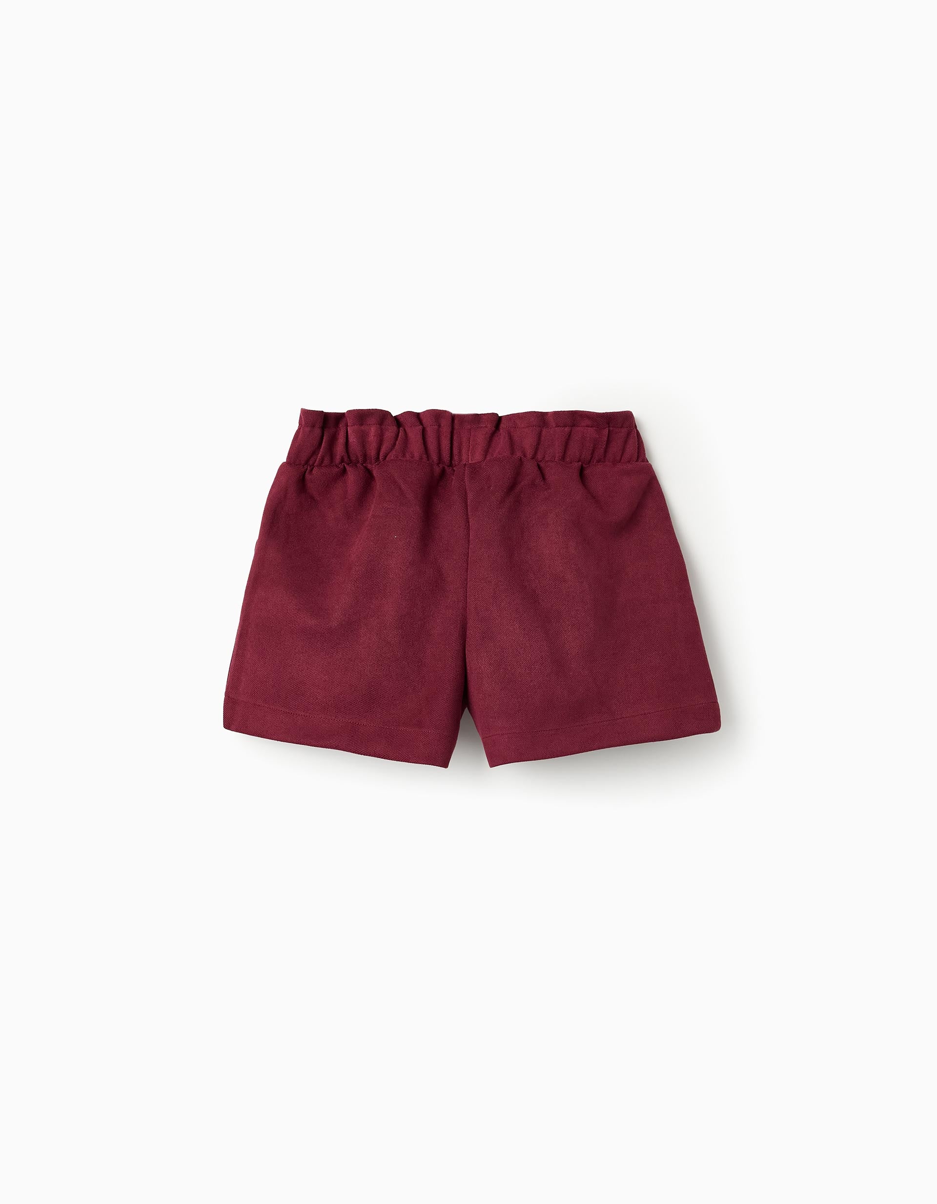 Velour Shorts with Ribbon for Girls, Burgundy